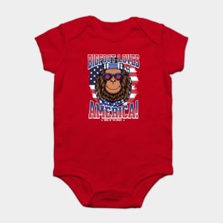 Patriotic Bigfoot Loves America! 4th of July Baby Bodysuit
